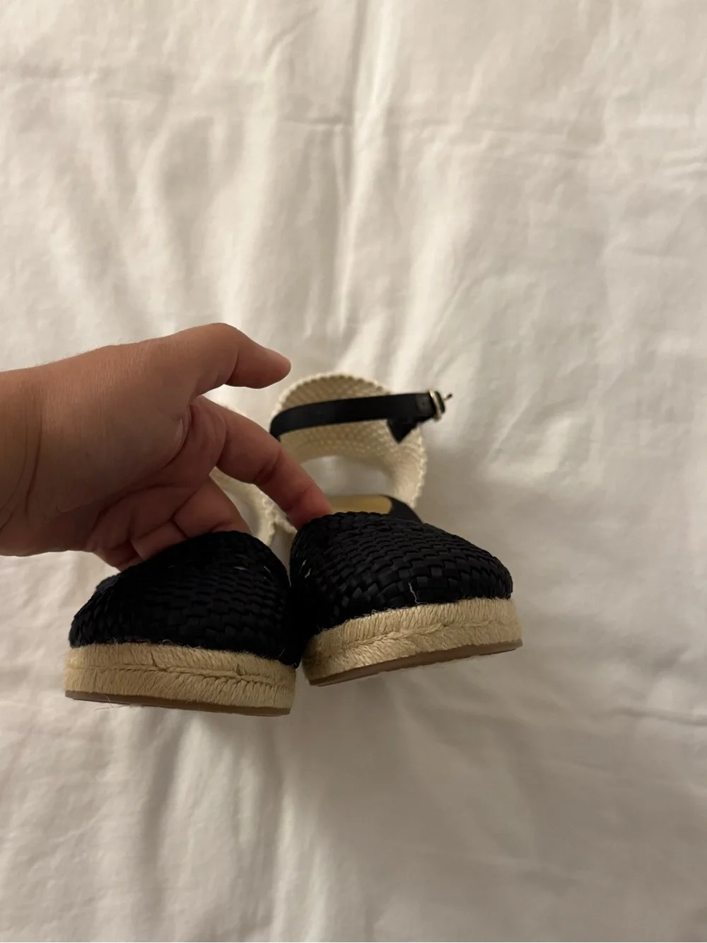 J.Crew Crochet Espadrille Wedges Black Size 8